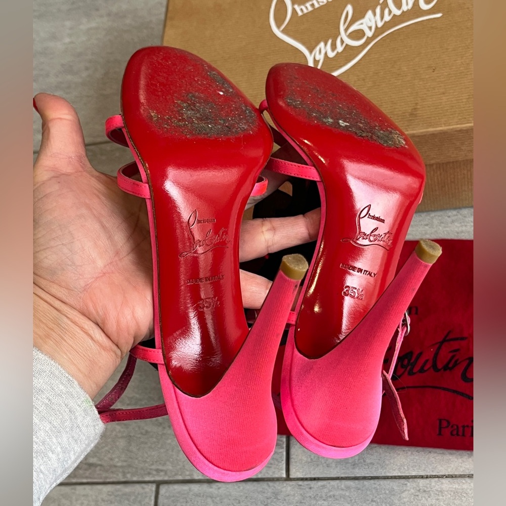 Christian Louboutin Pink Satin Black shoes - Picture 4 of 7